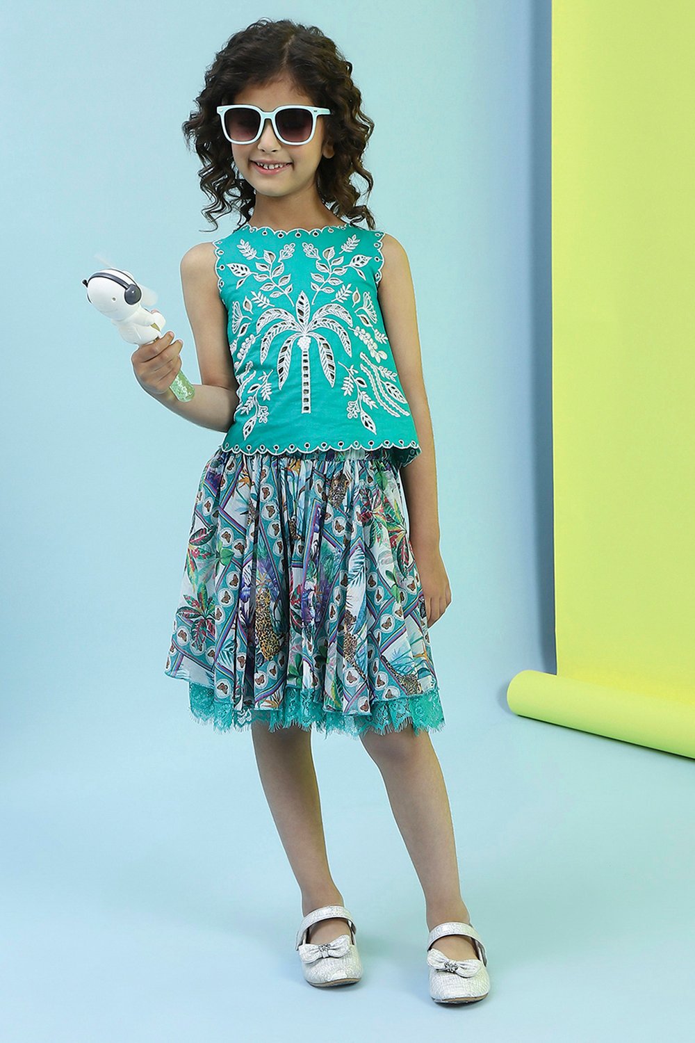 Green Cotton Top and Skirt image number 0