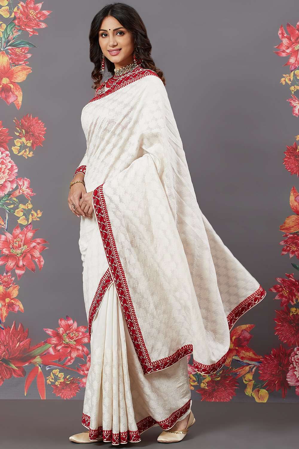 Rohit Bal Off White Chanderi Silk Solid Saree With Blouse image number 2