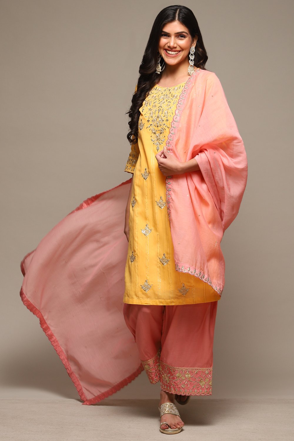 Mango Cotton Blend Straight Kurta Palazzo Suit Set image number 0