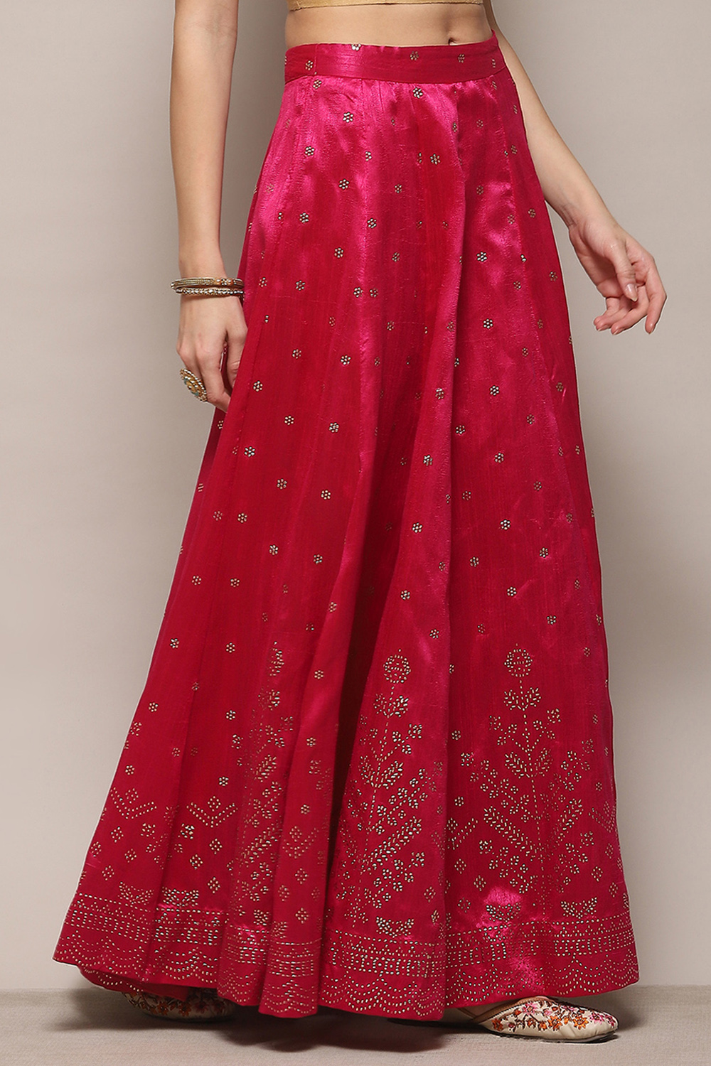 Fuchsia Metallic Design Flared Skirt image number 3