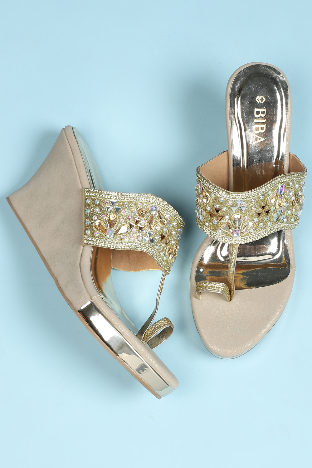 Gold Embellished Sandals image number 2