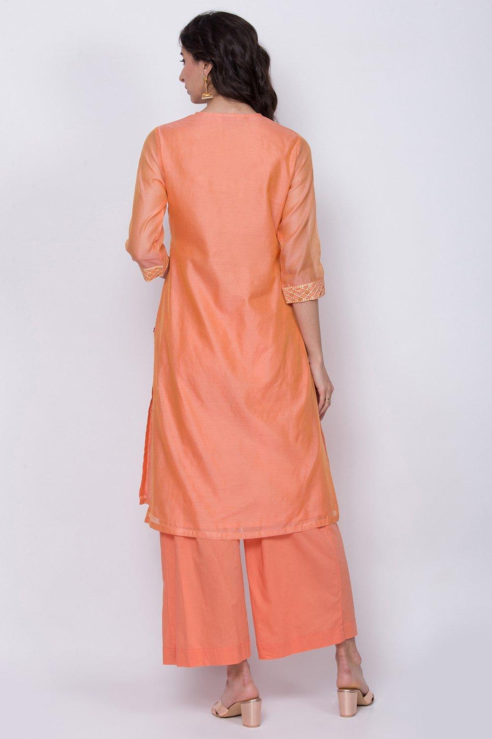 Orange Straight Kurta Palazzo Suit Set image number 4