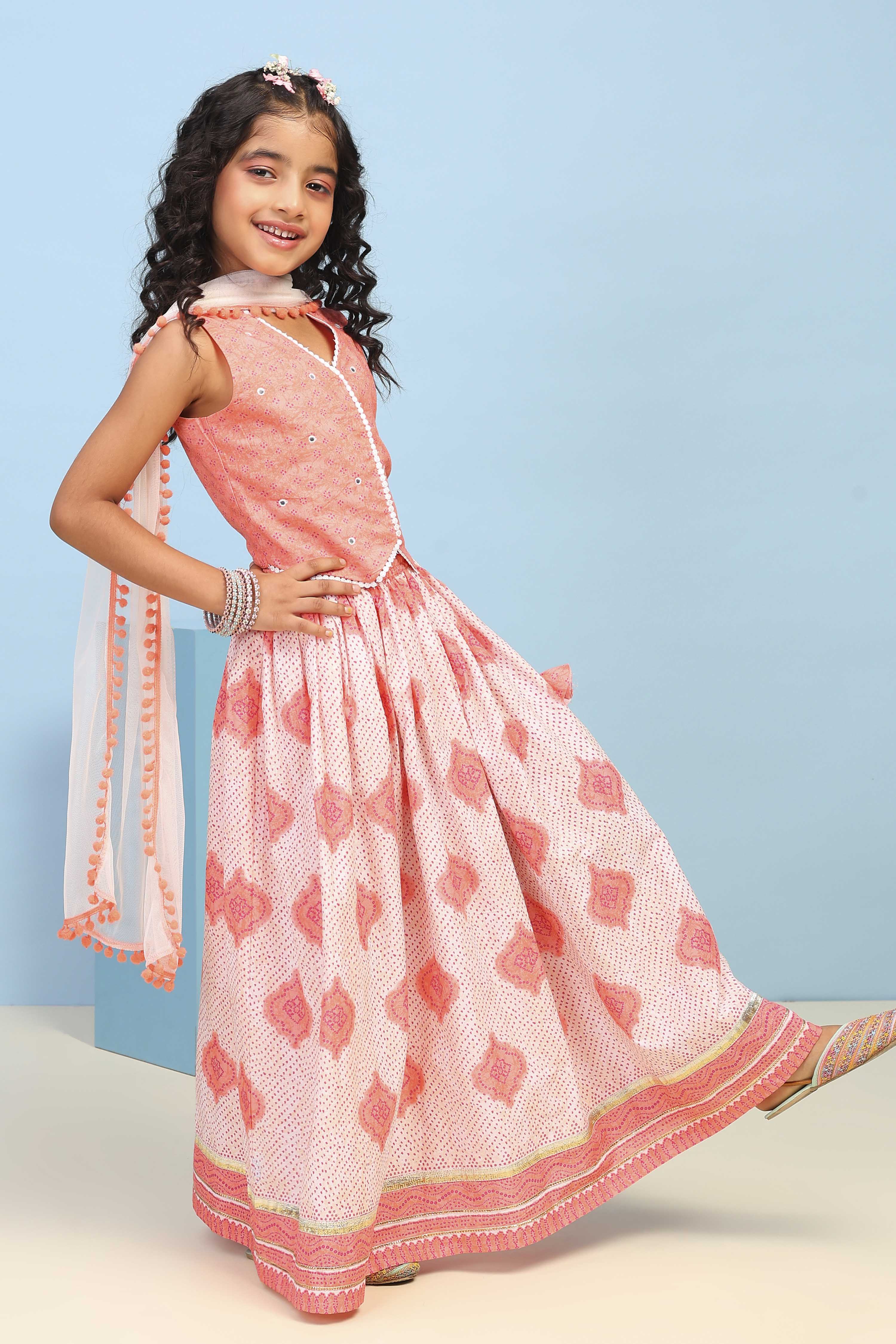 Blue Cotton Printed Straight Lehenga Set image number 4