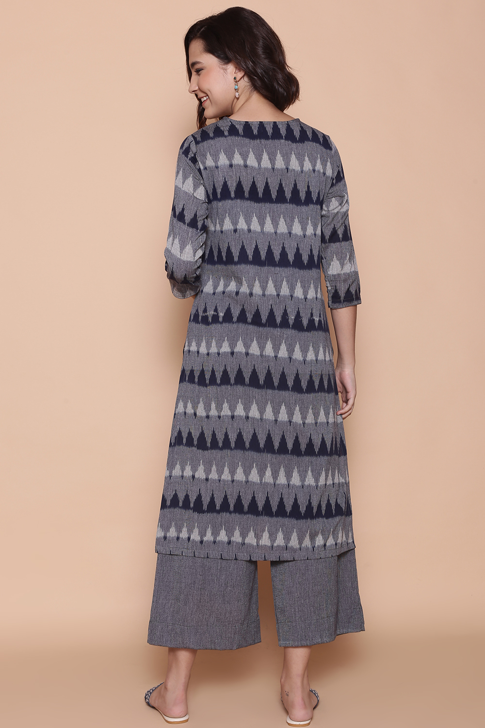 Indigo Blue Cotton Straight Kurta Palazzo Suit Set image number 6