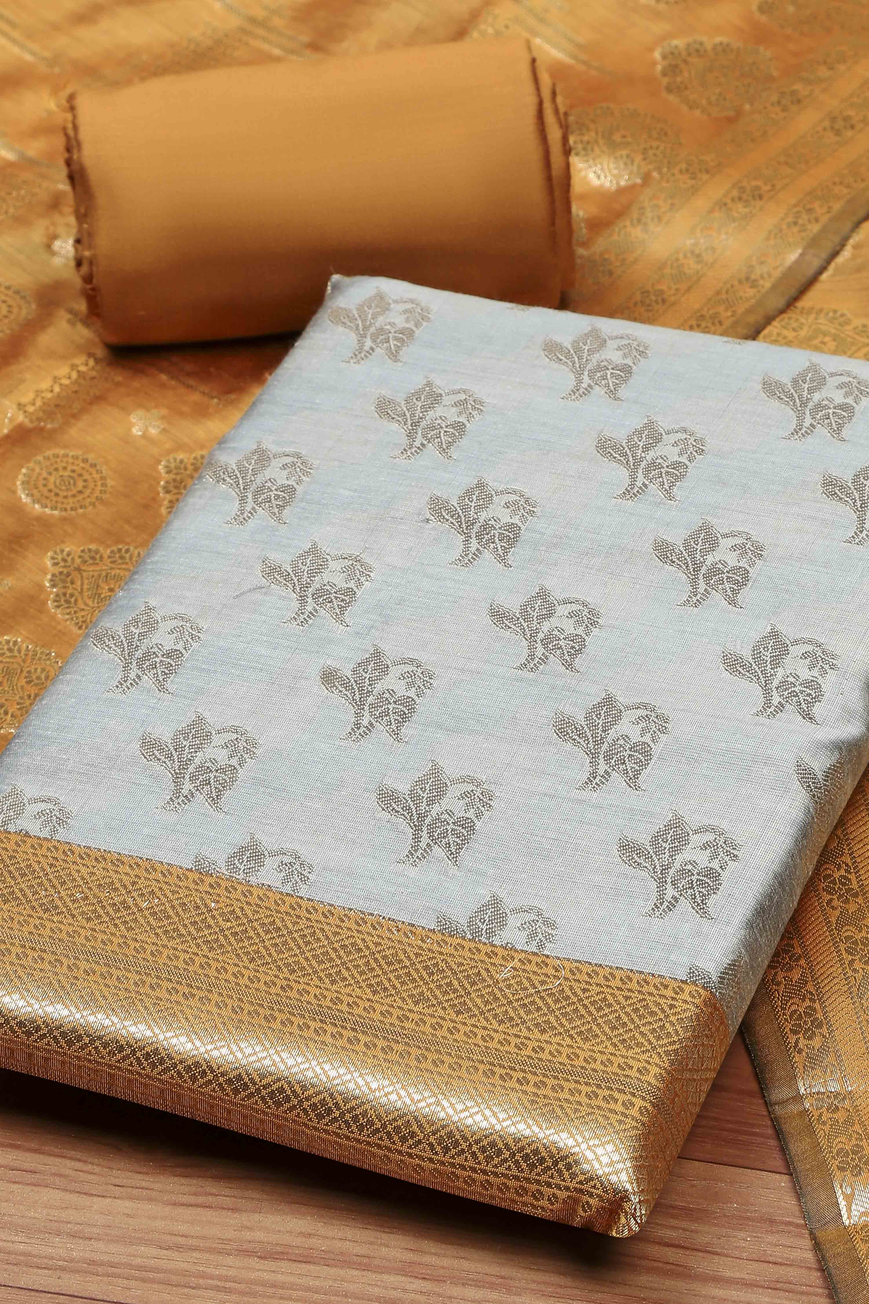 Sea Green Chanderi  Unstitched Suit Set image number 1