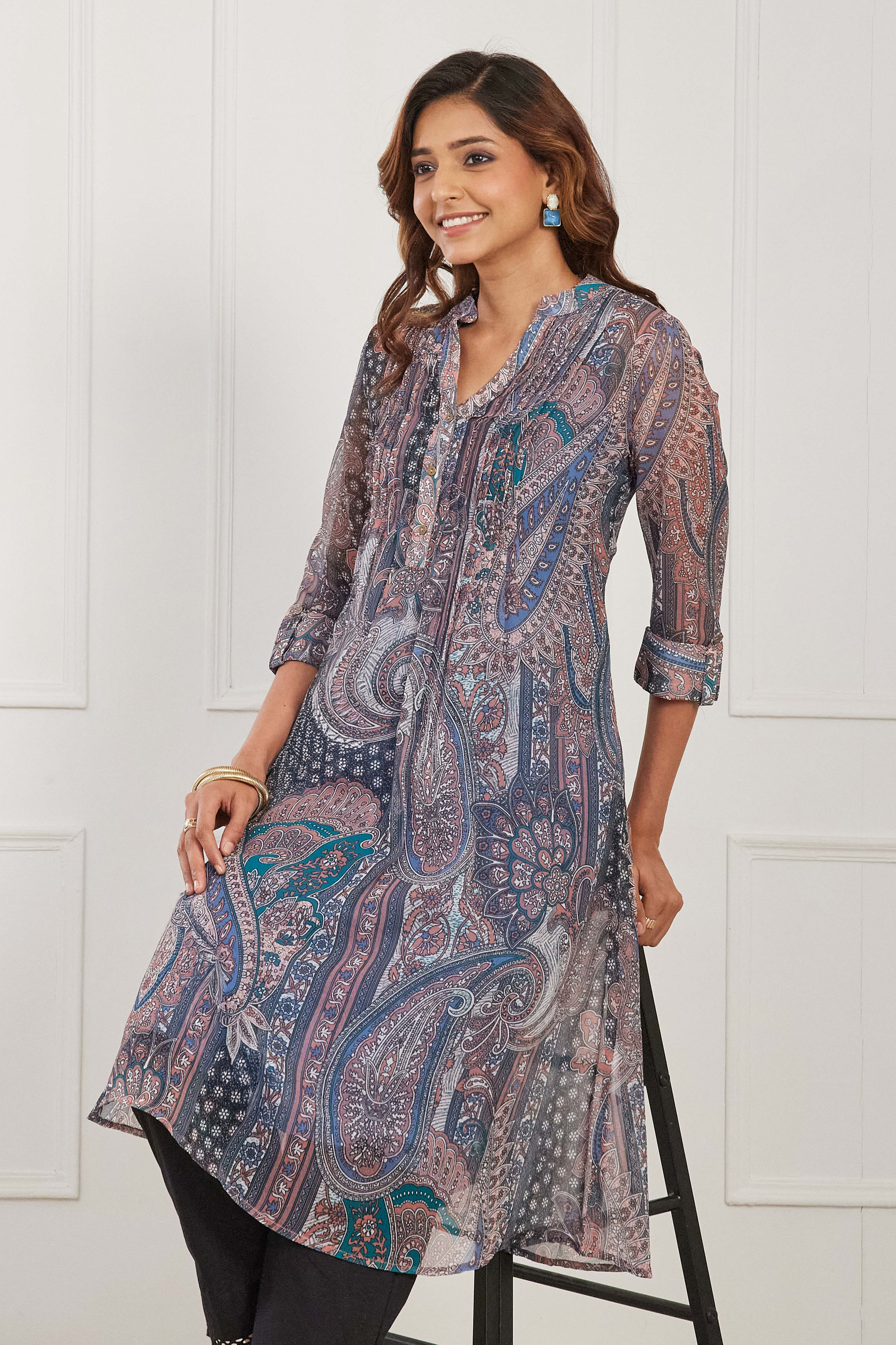 Brown Polyester Printed Straight Kurta image number 5