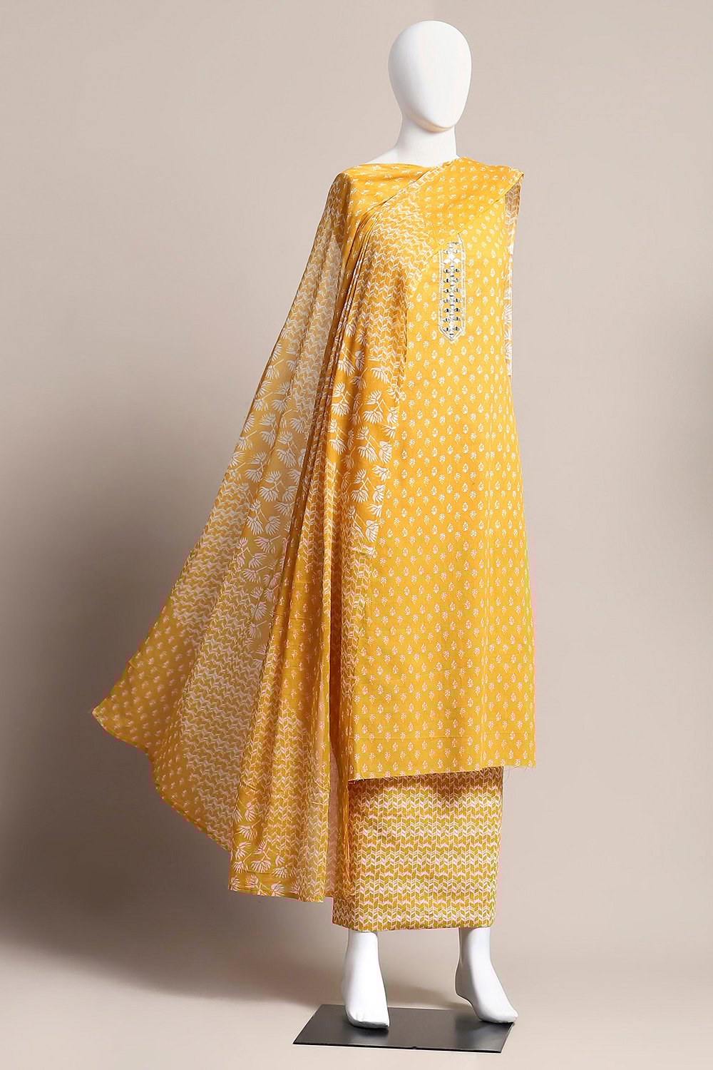 Mustard Cotton Blend Unstitched Suit Set image number 0