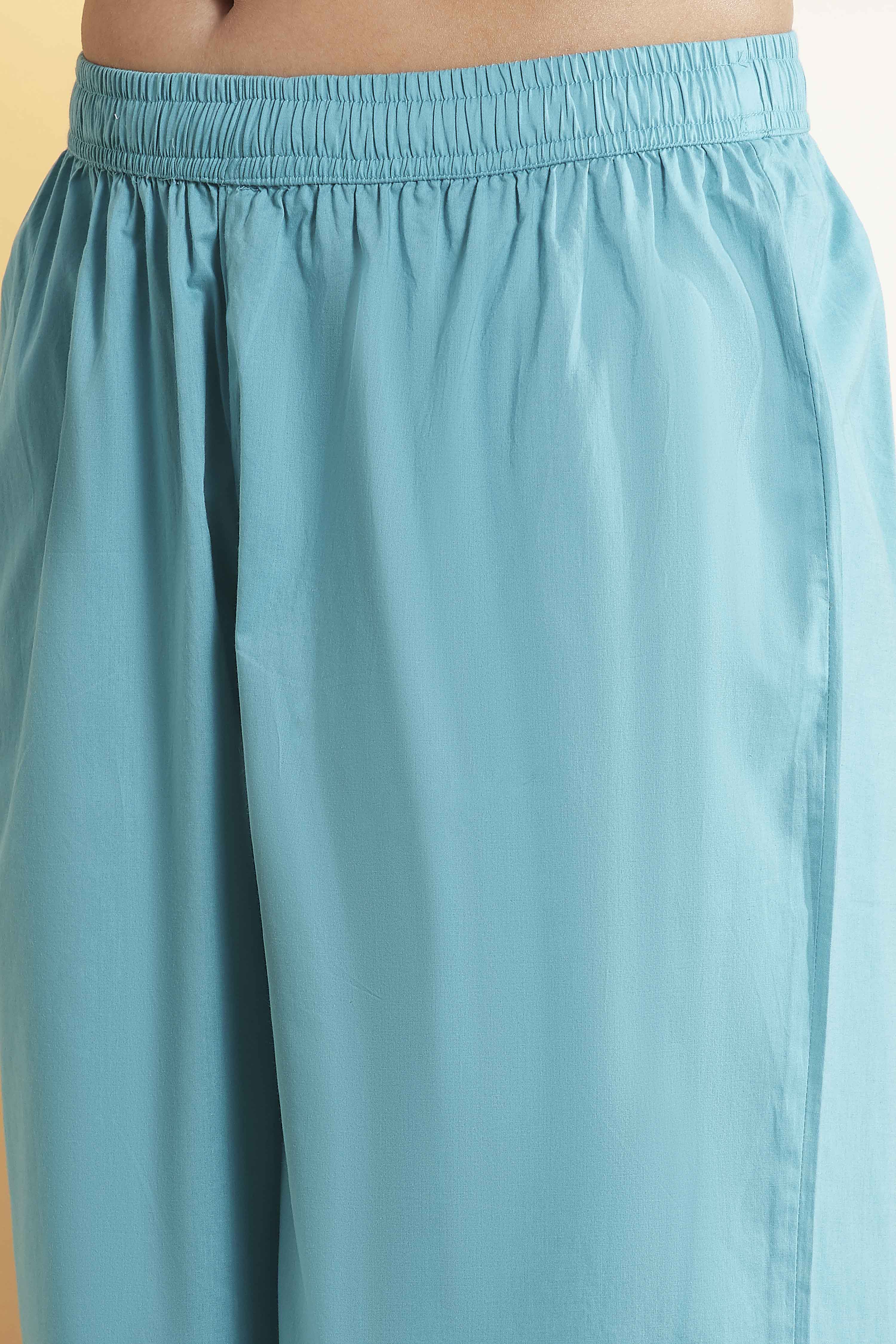 Teal Blue Viscose Blend Embroidered Straight Kurta Set image number 2