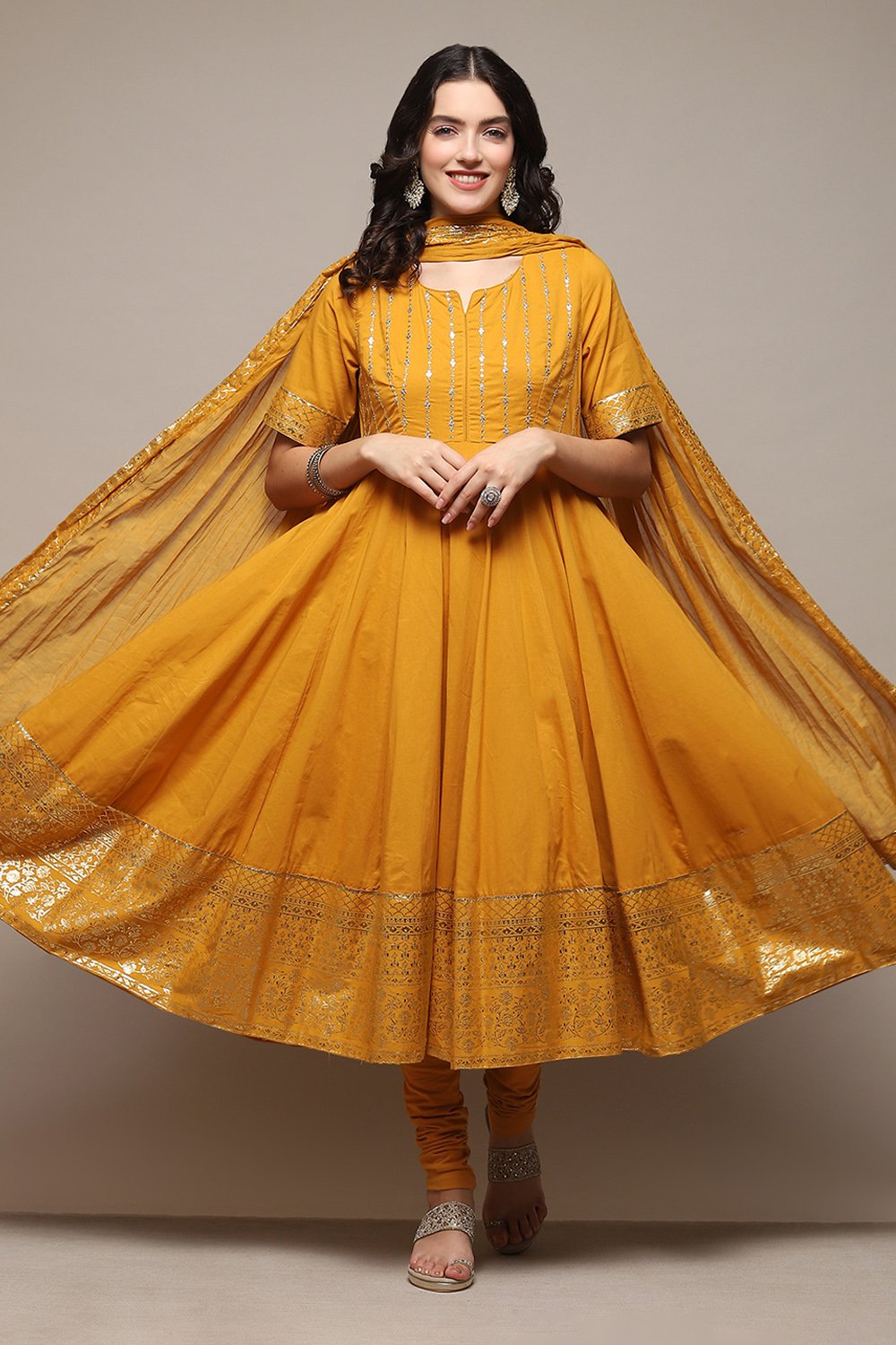 Red Cambric Anarkali Kurta Churidar Suit Set image number 0