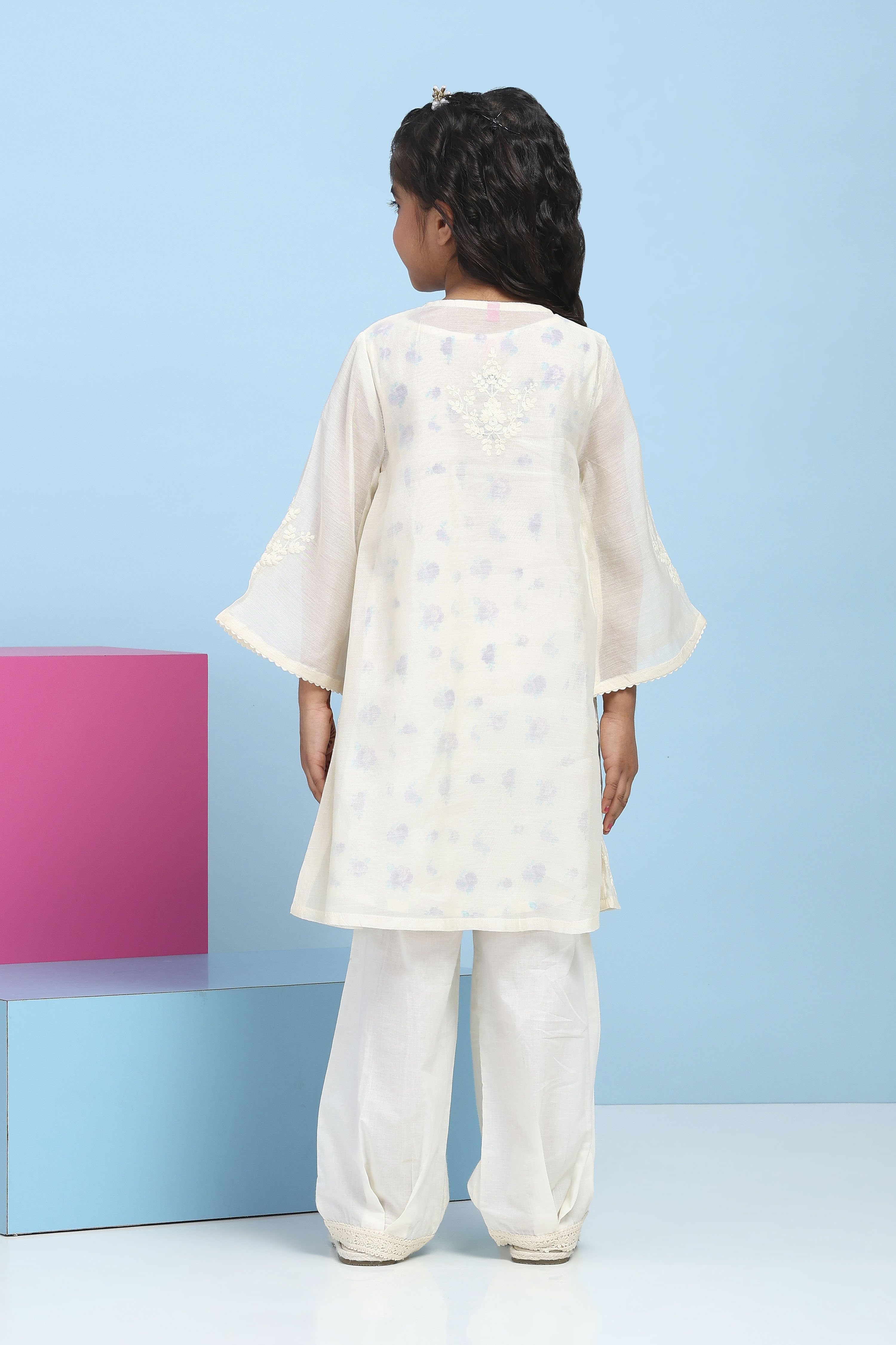 White Poly Chanderi Solid A-Line Suit Set image number 4