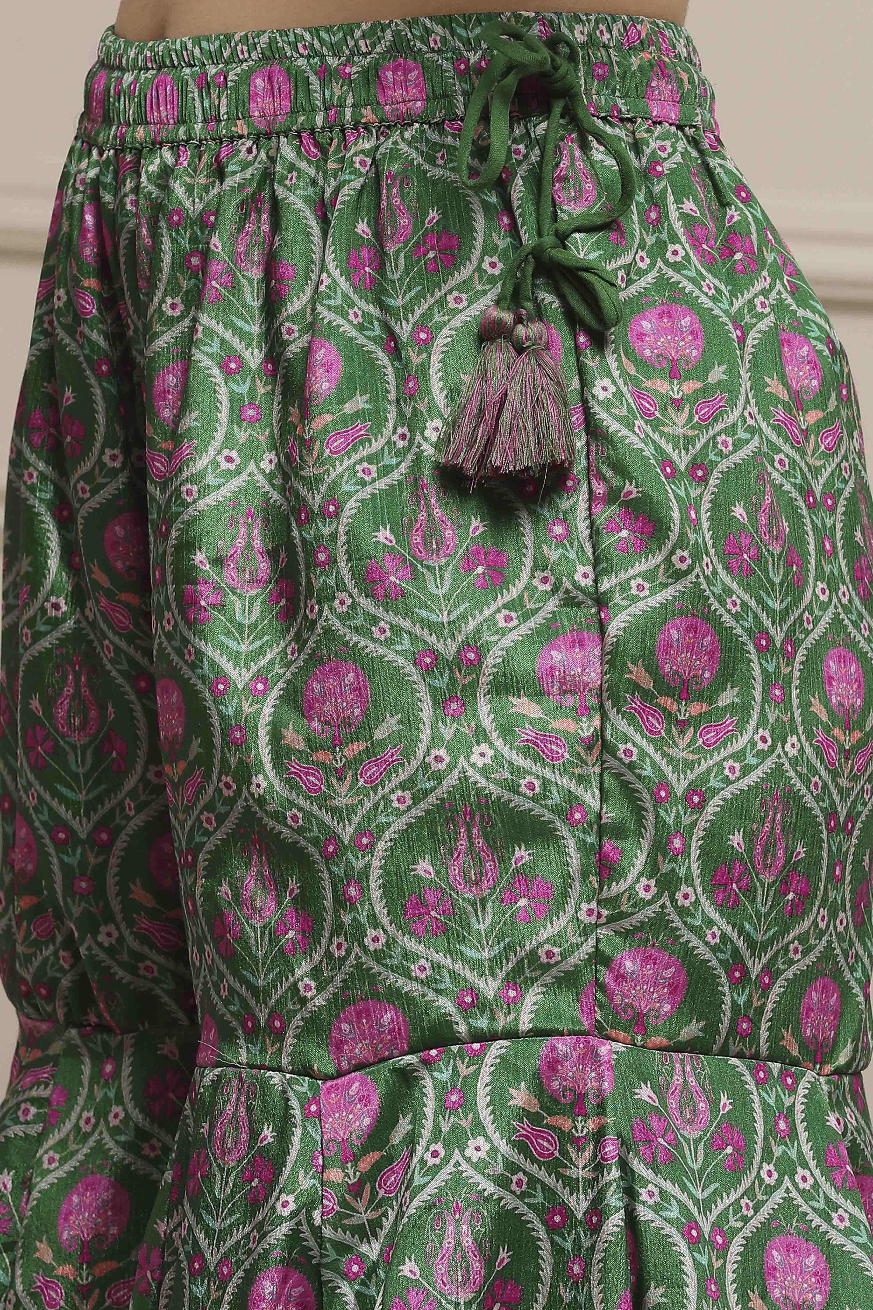 Green Art Silk Gathered Garara Set image number 2