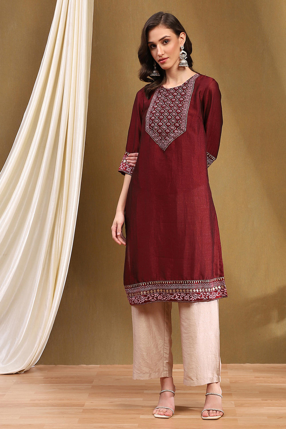 Grey Silk Yard Dyed Straight Festive Kurta image number 0
