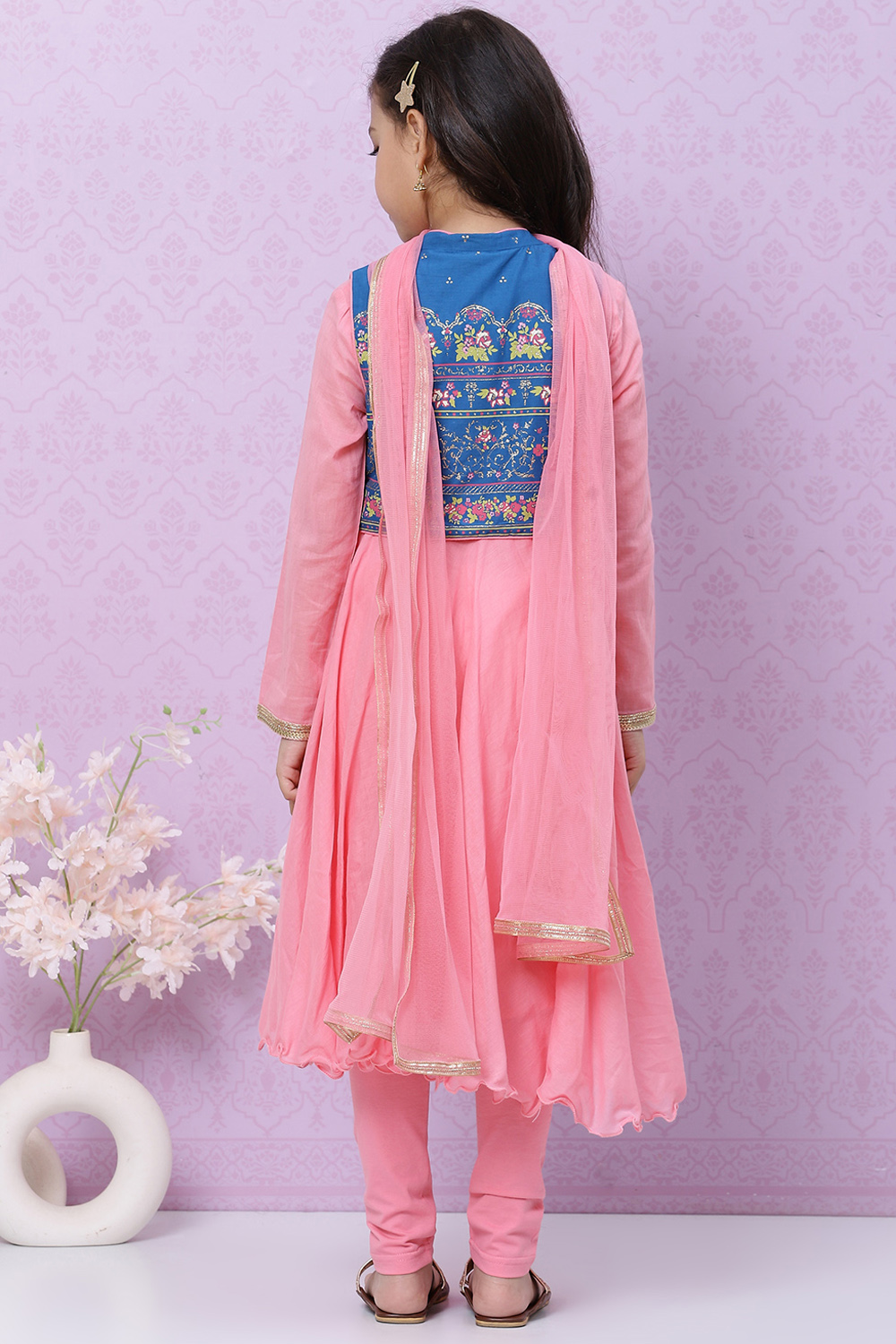 Pink Cotton Anarkali Kurta Churidar Suit Set image number 4