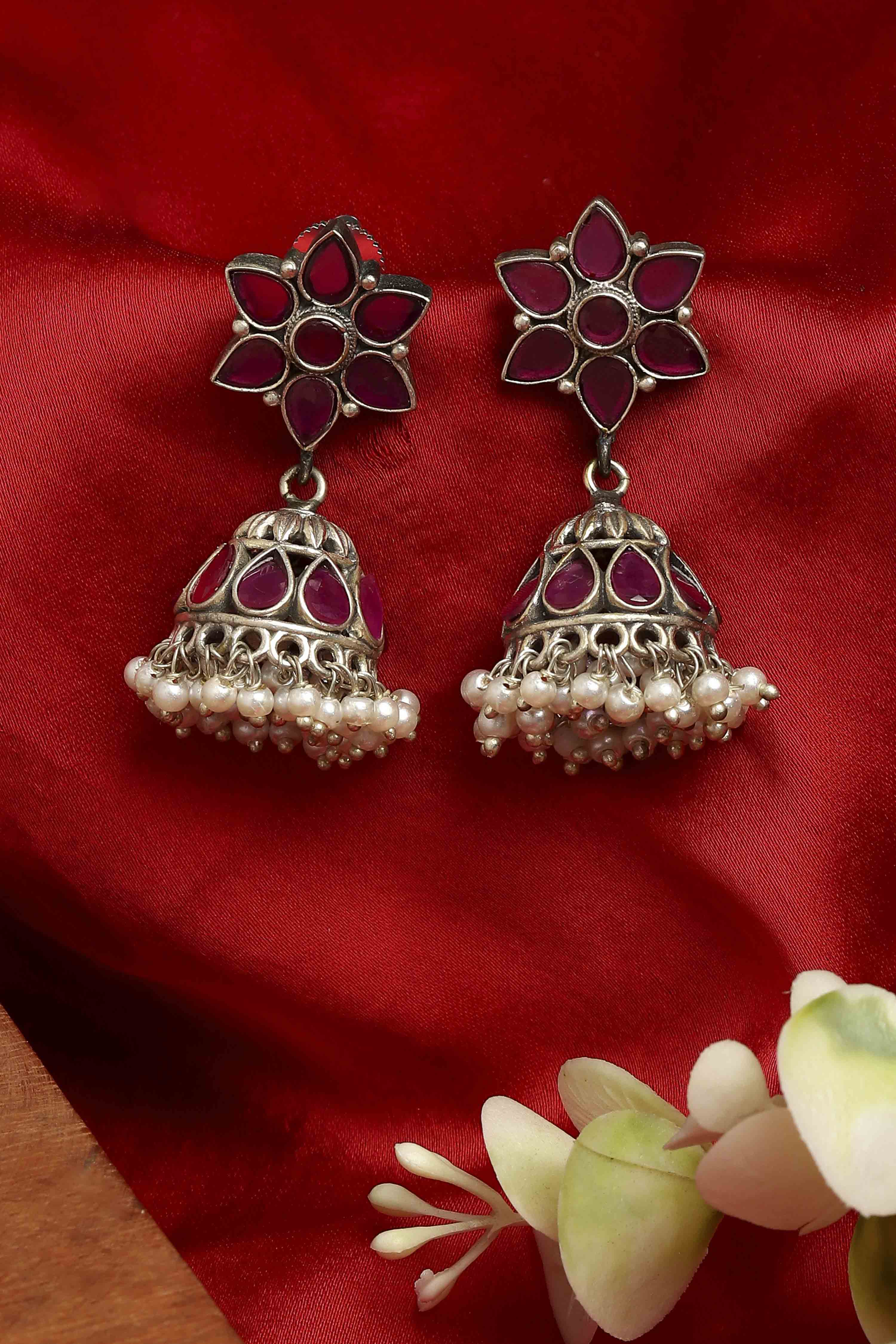 Dark Pink Brass Jhumka image number 0