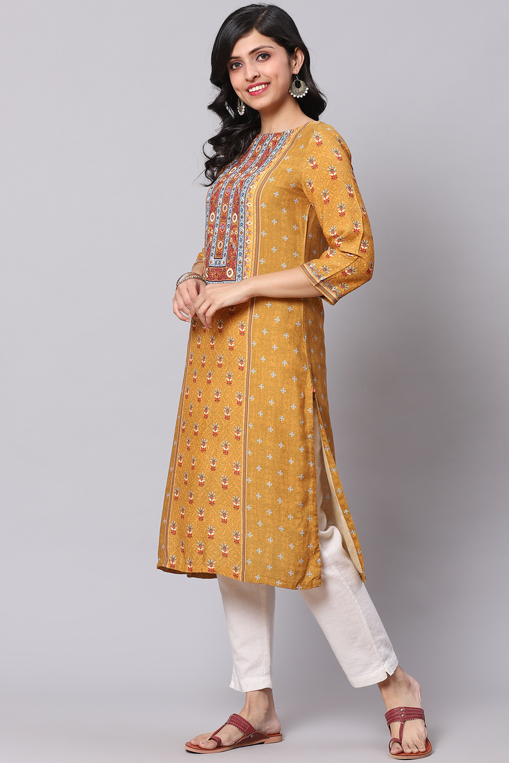 Mustard Straight Rayon Kurta