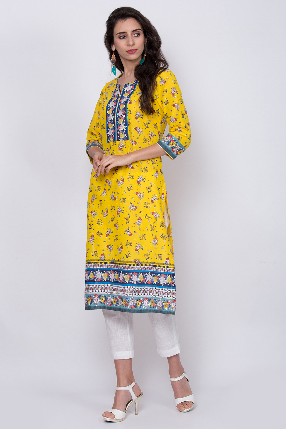 Yellow Cotton Straight Printed Kurta image number 2