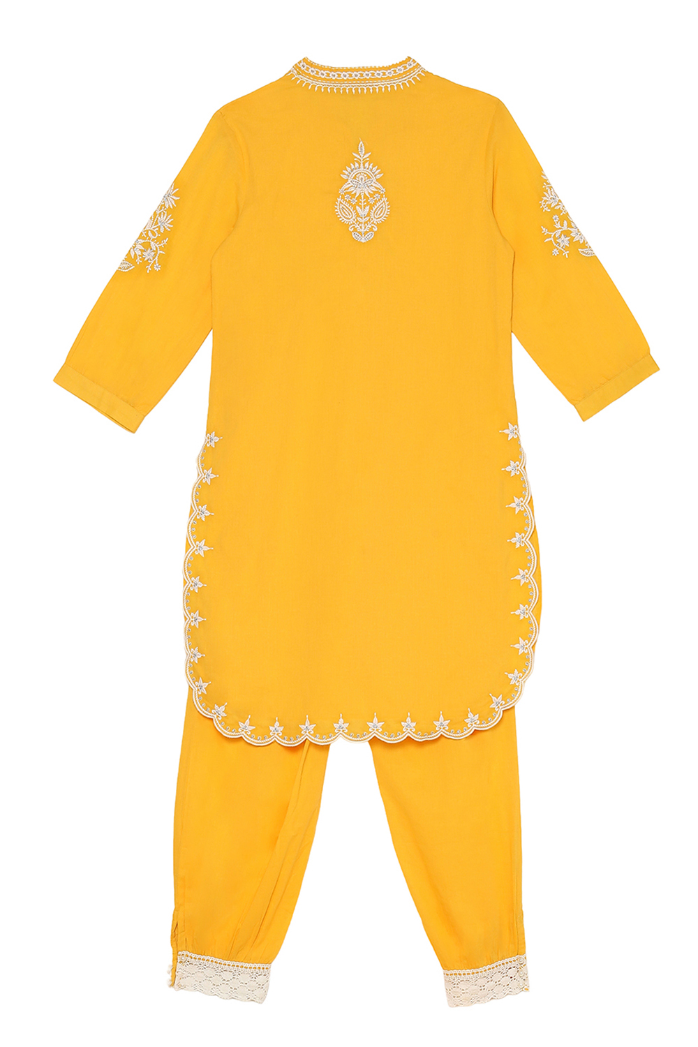 Yellow Cotton Kurta Pants Set image number 3