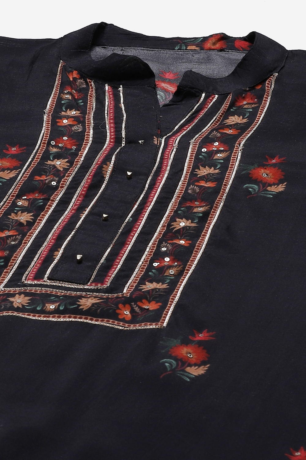 Black Cotton Silk Easy Stitch Suit Set image number 1