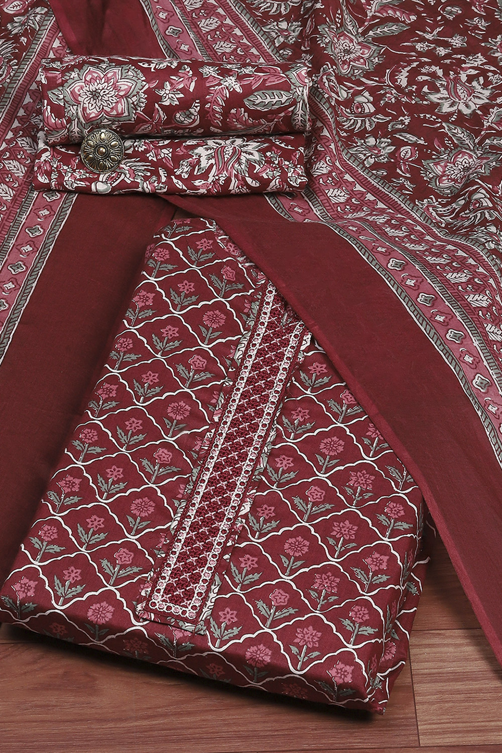 Blue Cotton Unstitched Suit Set image number 0