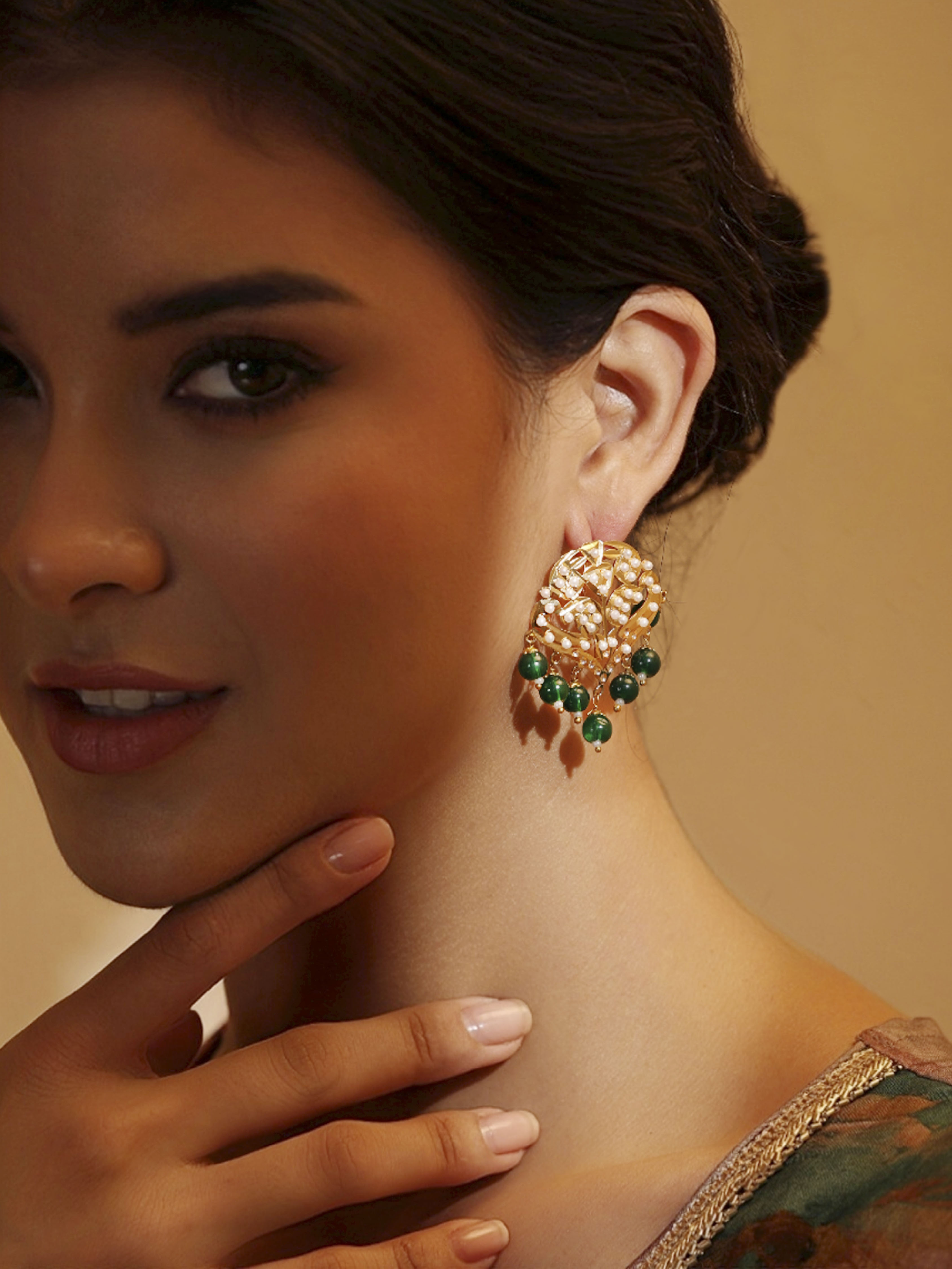 Green Gold Plated Brass Drop & Danglers image number 1