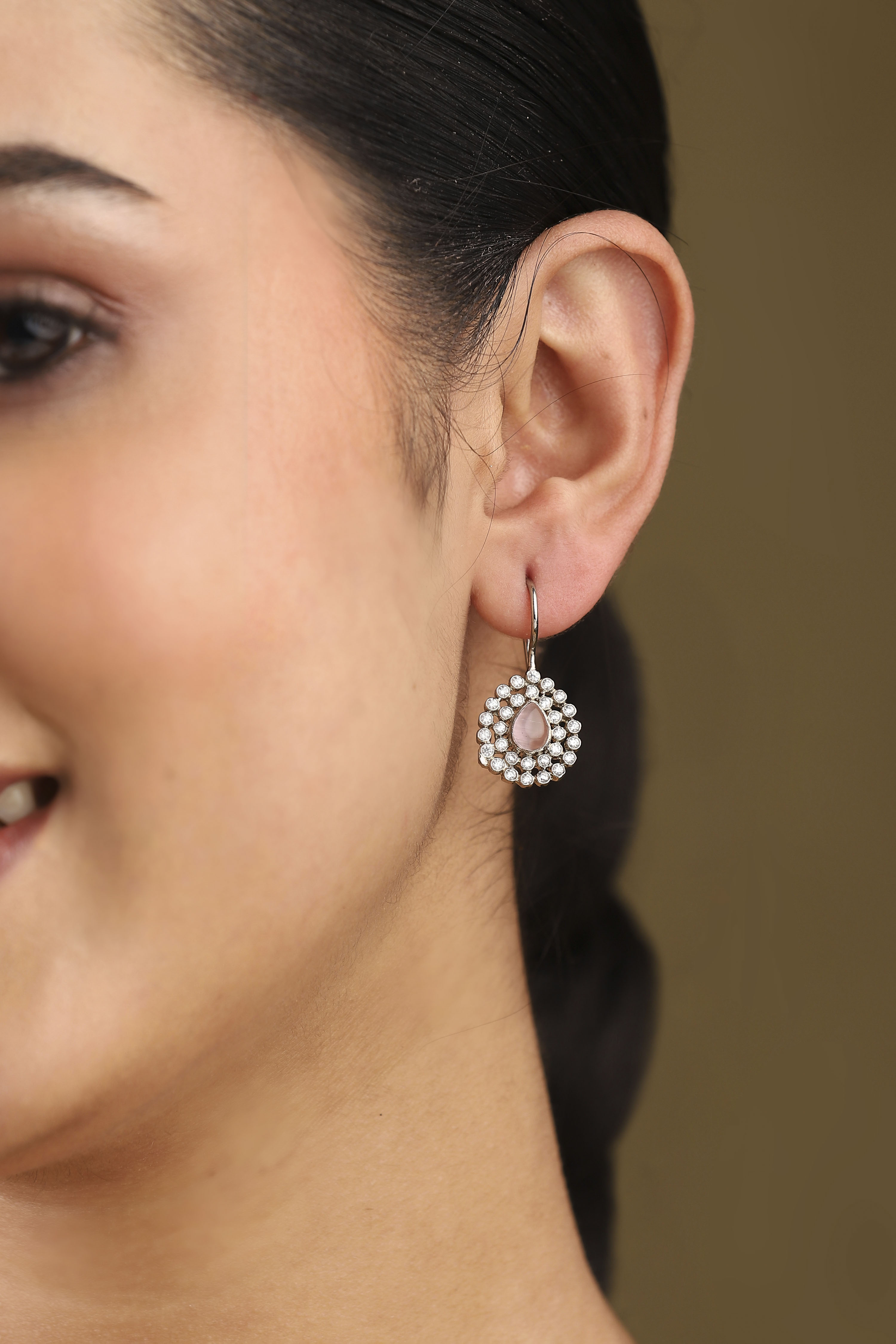 Pink Silver Plated Brass Studded Drop Earrings image number 1