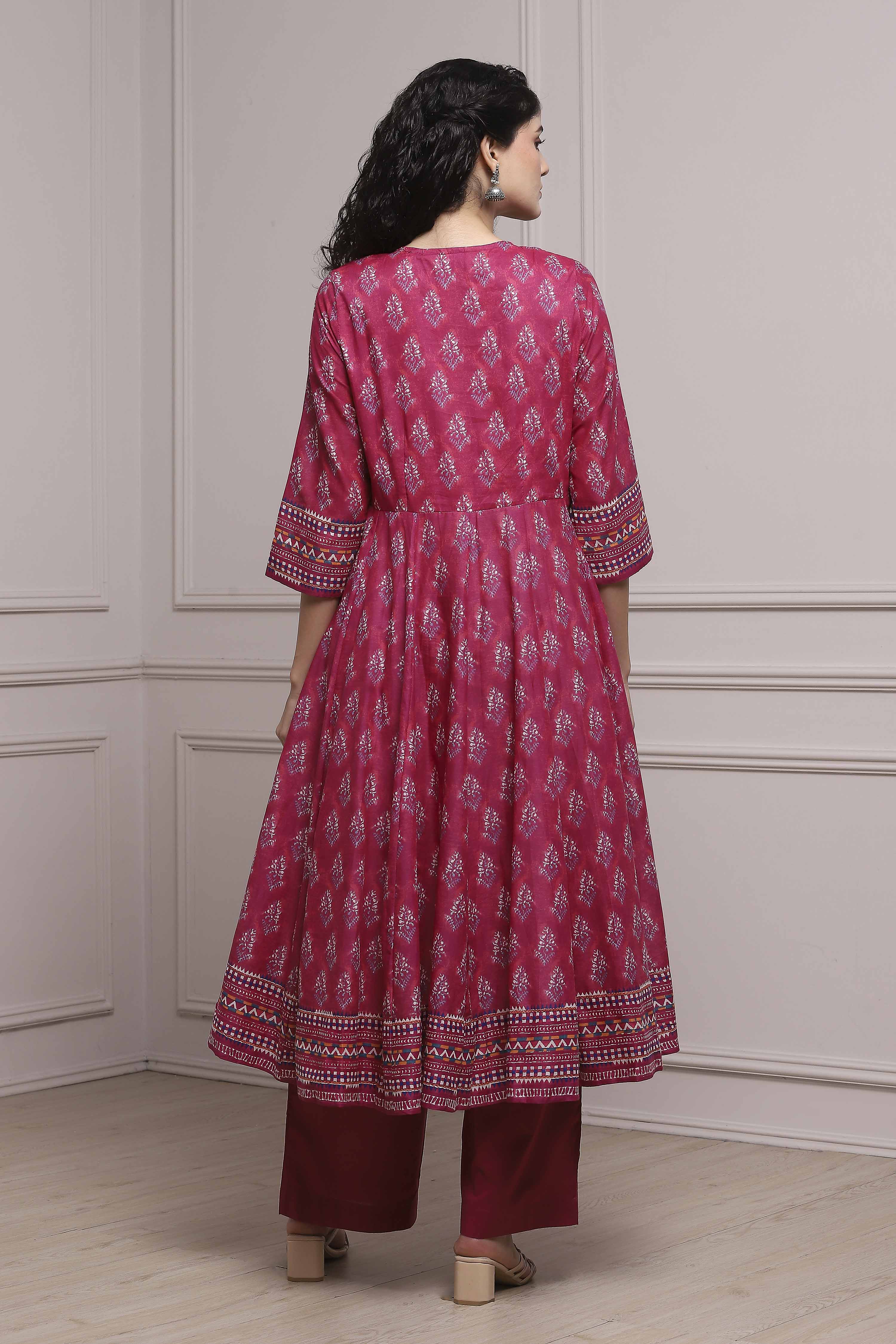 Magenta Cotton Anarkali Suit Set image number 4