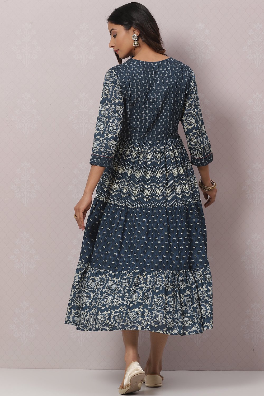 Indigo Cotton Flared Dress image number 4