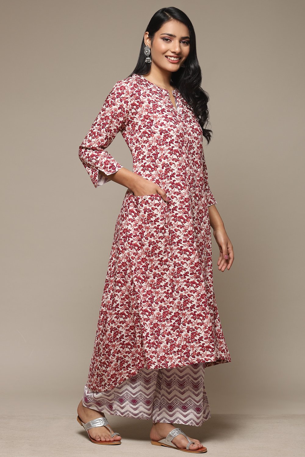 White & Blue Rayon Straight Kurta Palazzo Suit Set image number 5