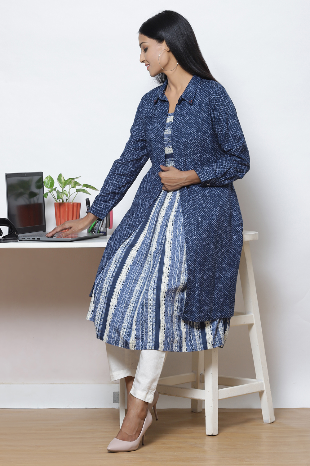 Indigo Straight Rayon Printed Jacket image number 0