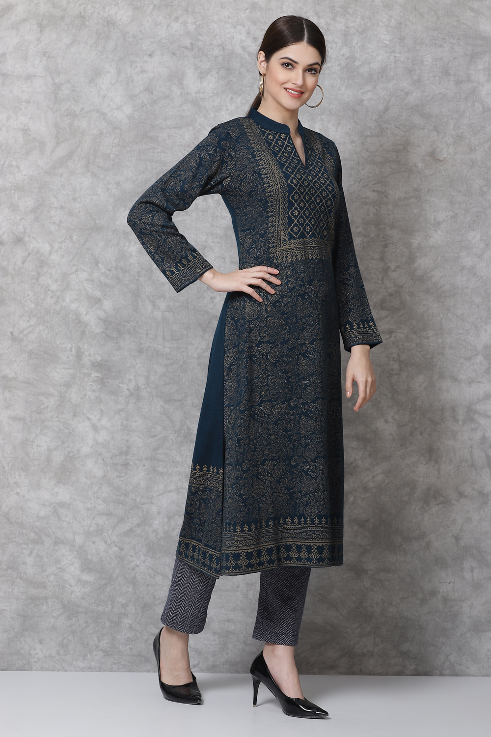 Teal Straight Acrylic Kurta image number 4