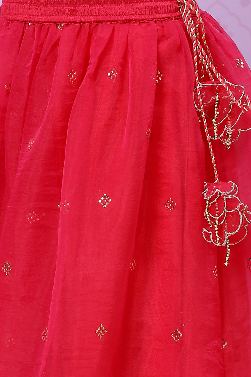 Off White And Berry Straight Poly Cotton Girls Lehenga Set image number 3