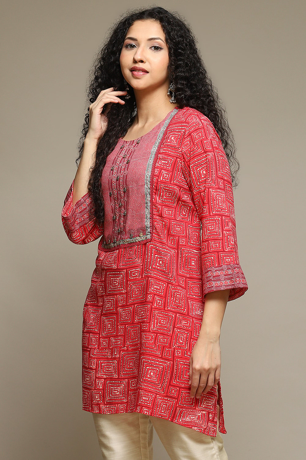 Aqua Blue Rayon Printed Kurti image number 2