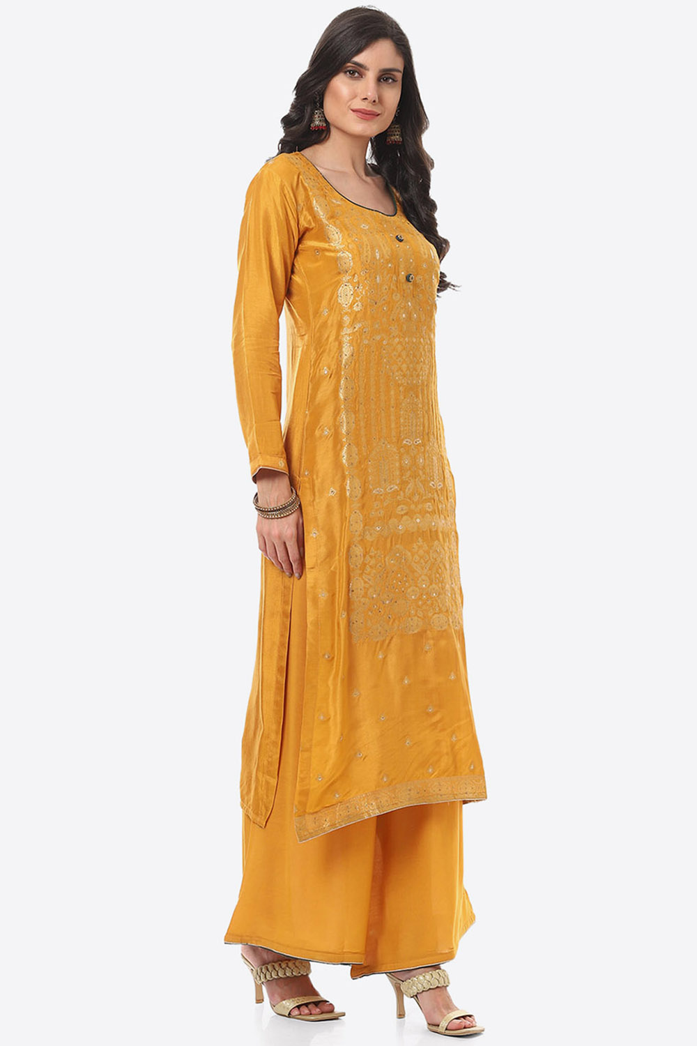 Green Art Silk Easy Stitch Suit Set image number 5