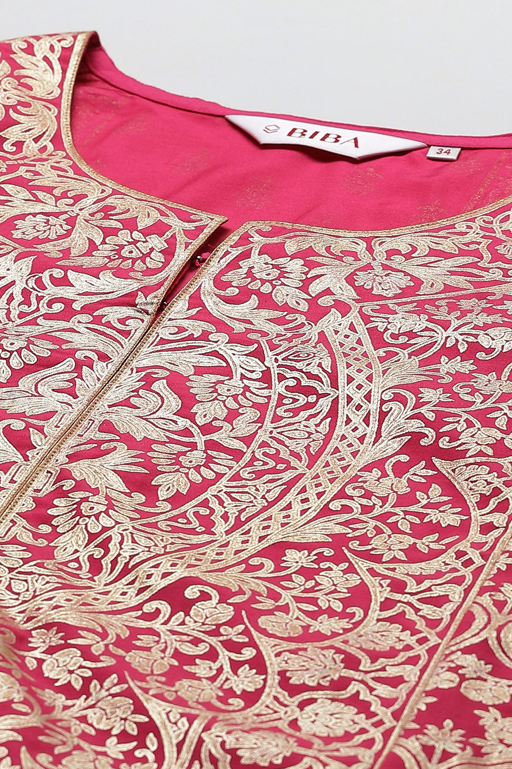 Fuchsia Silk Straight Printed Kurta image number 1