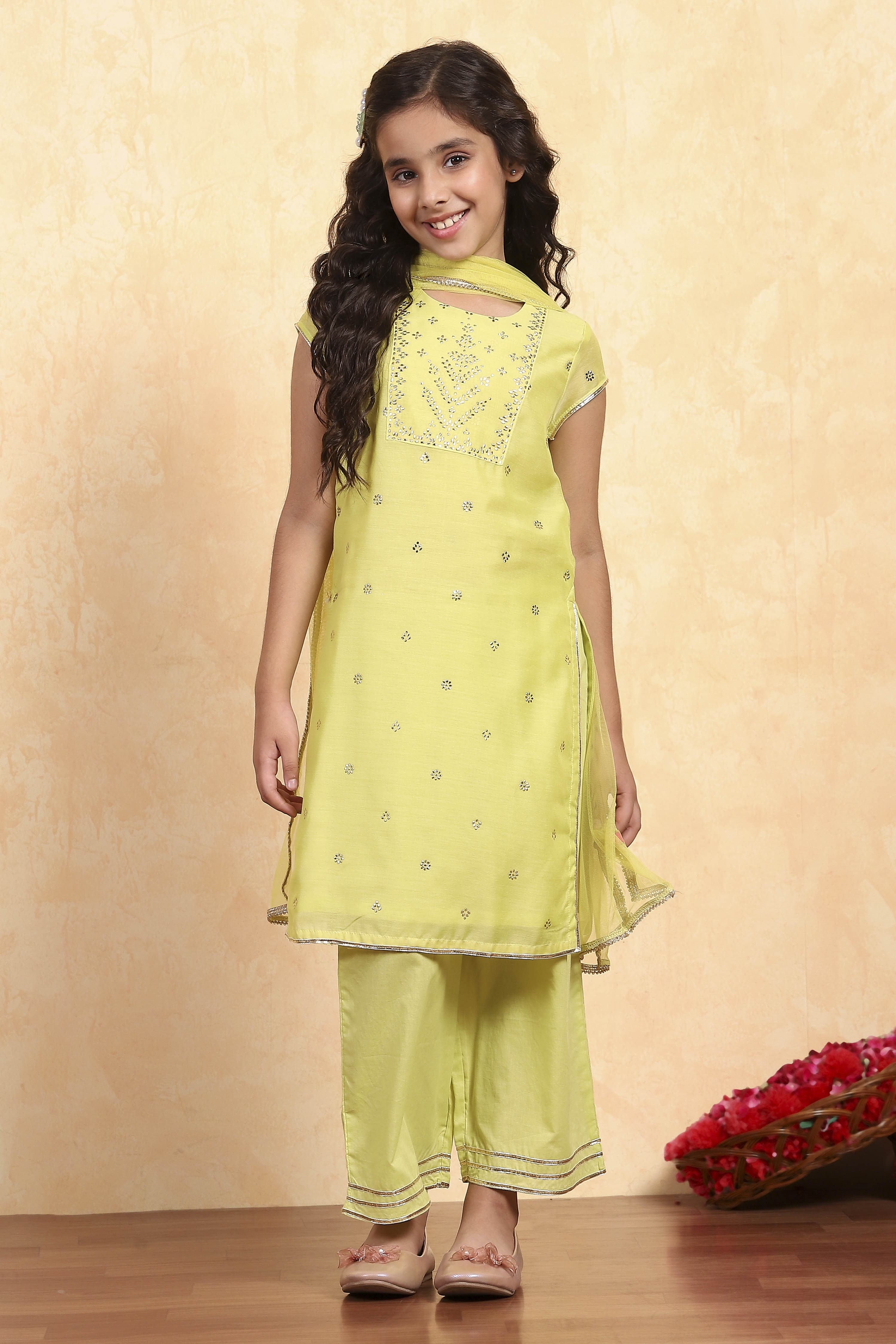 Aqua Polyester Straight Printed Suit Set image number 6