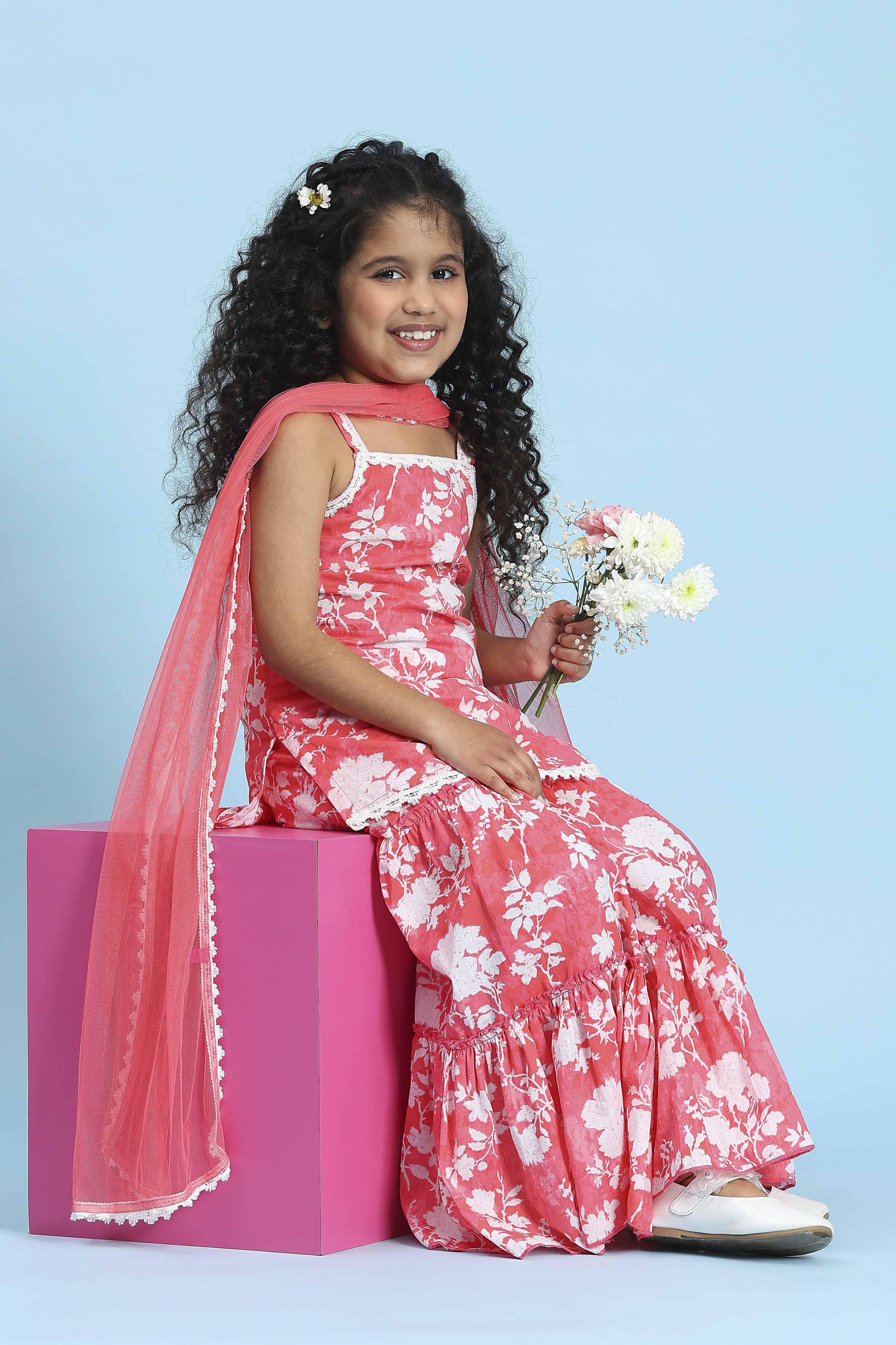 Coral Cotton Printed Straight Suit Set image number 7