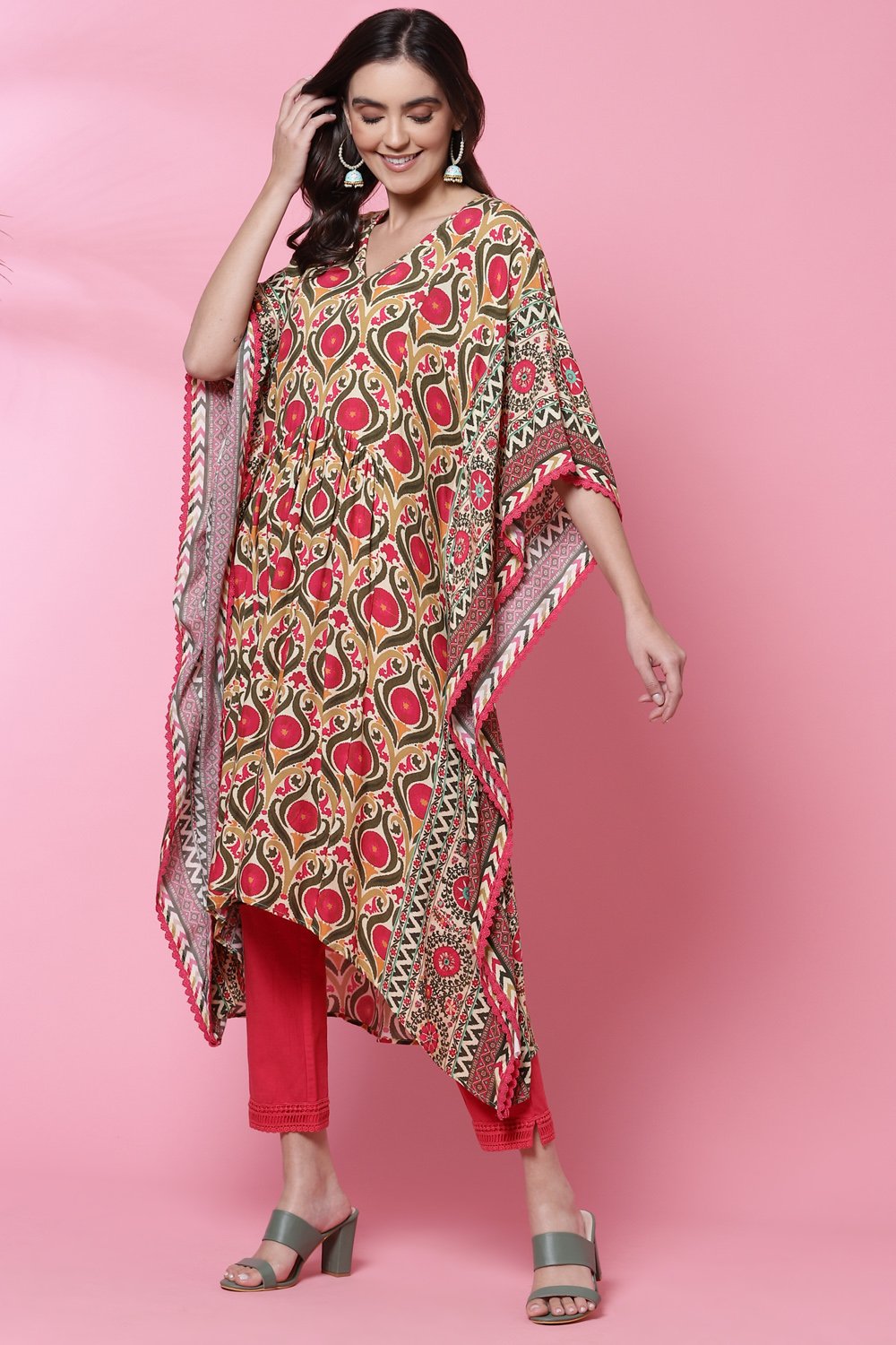 White And Blue Cotton Kaftan Set image number 3