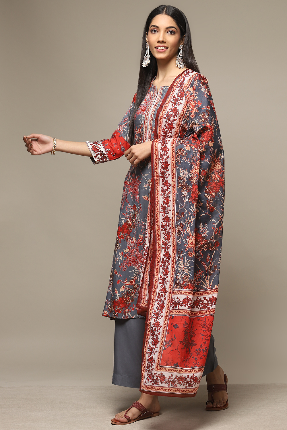 Grey Rayon A-Line Kurta Palazzo Suit Set image number 0