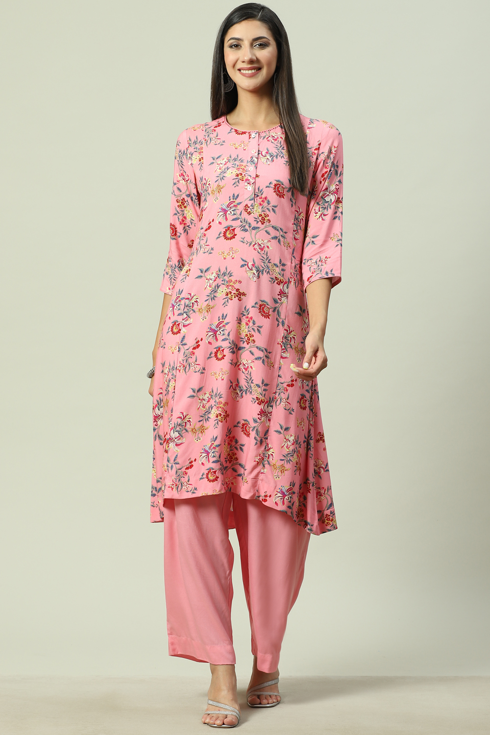 Pink Viscose A-Line Kurta Palazzo Suit Set image number 5