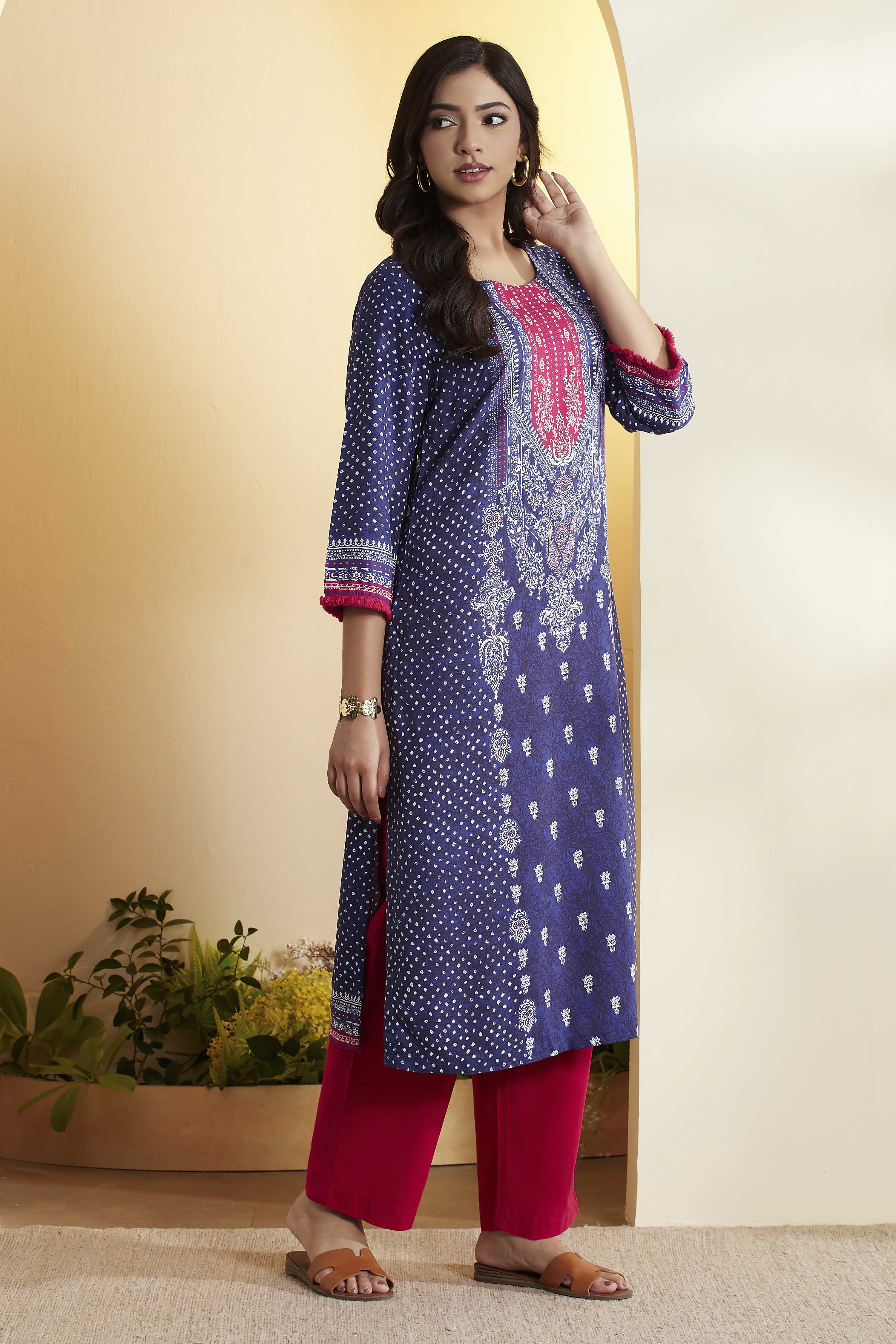 Blue Viscose Rayon Straight Kurta image number 3