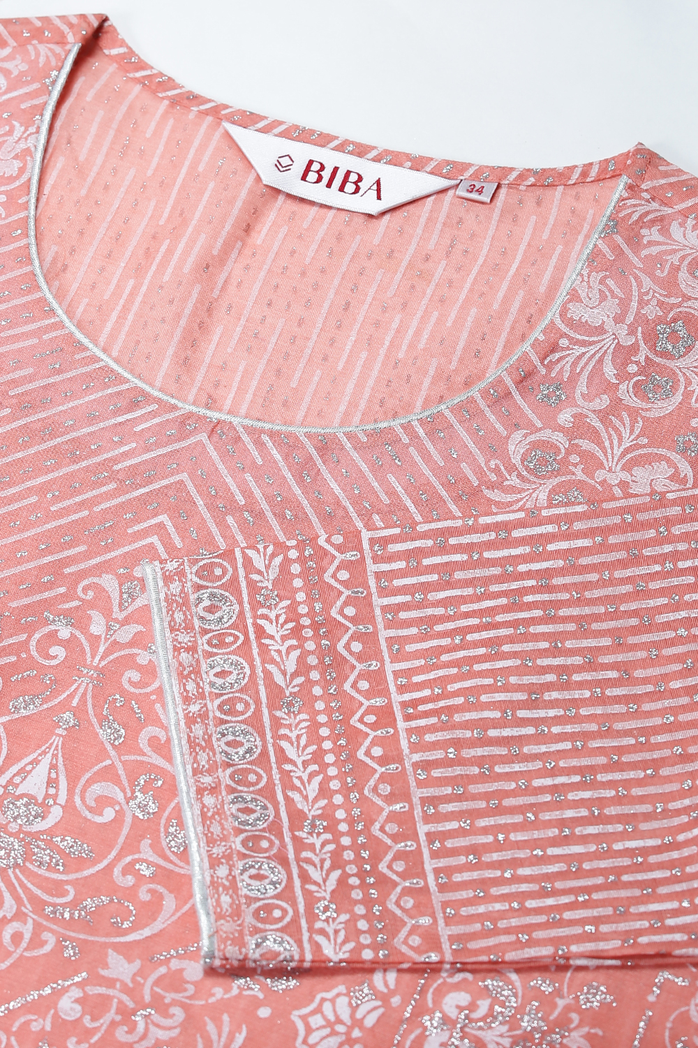 Peach Cotton Double Layered Printed Kurta image number 1
