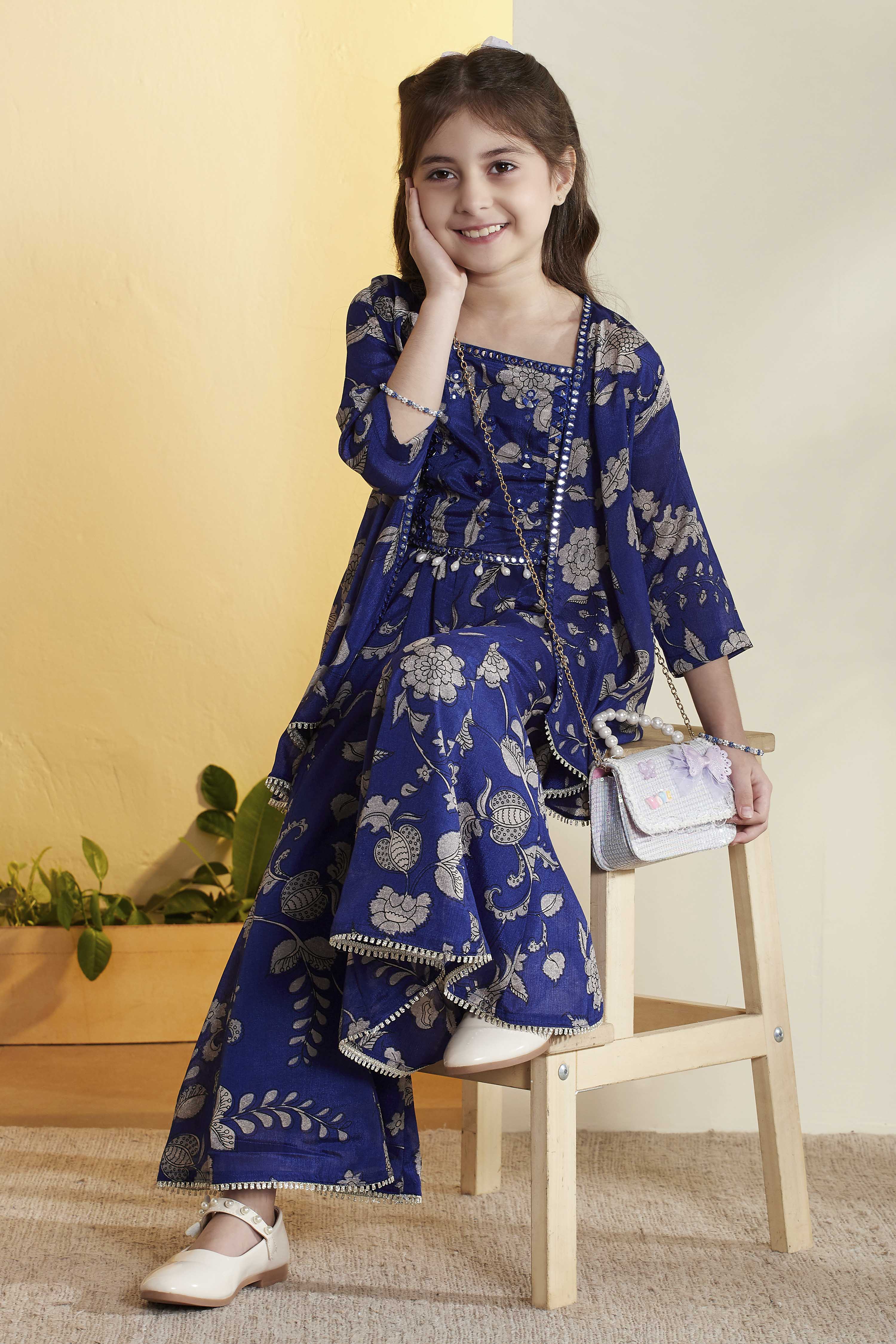 Blue Polyester Straight Suit Set image number 0