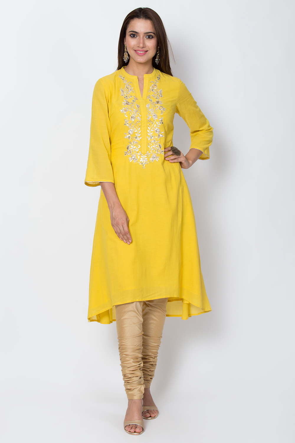 Yellow Cotton And Viscose A-Line Solid Kurta image number 0