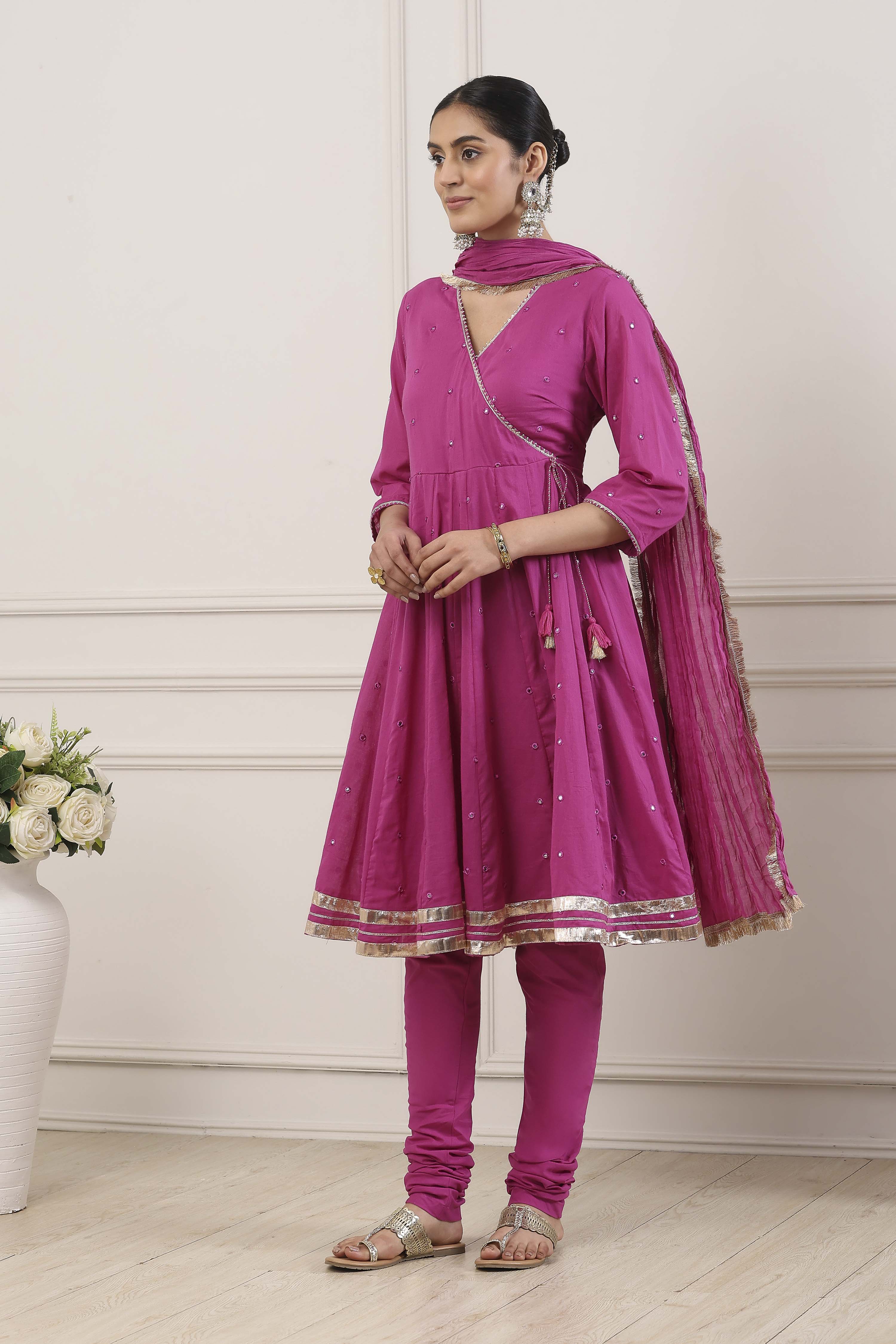 Maroon Cotton Kalidar Suit Set image number 3