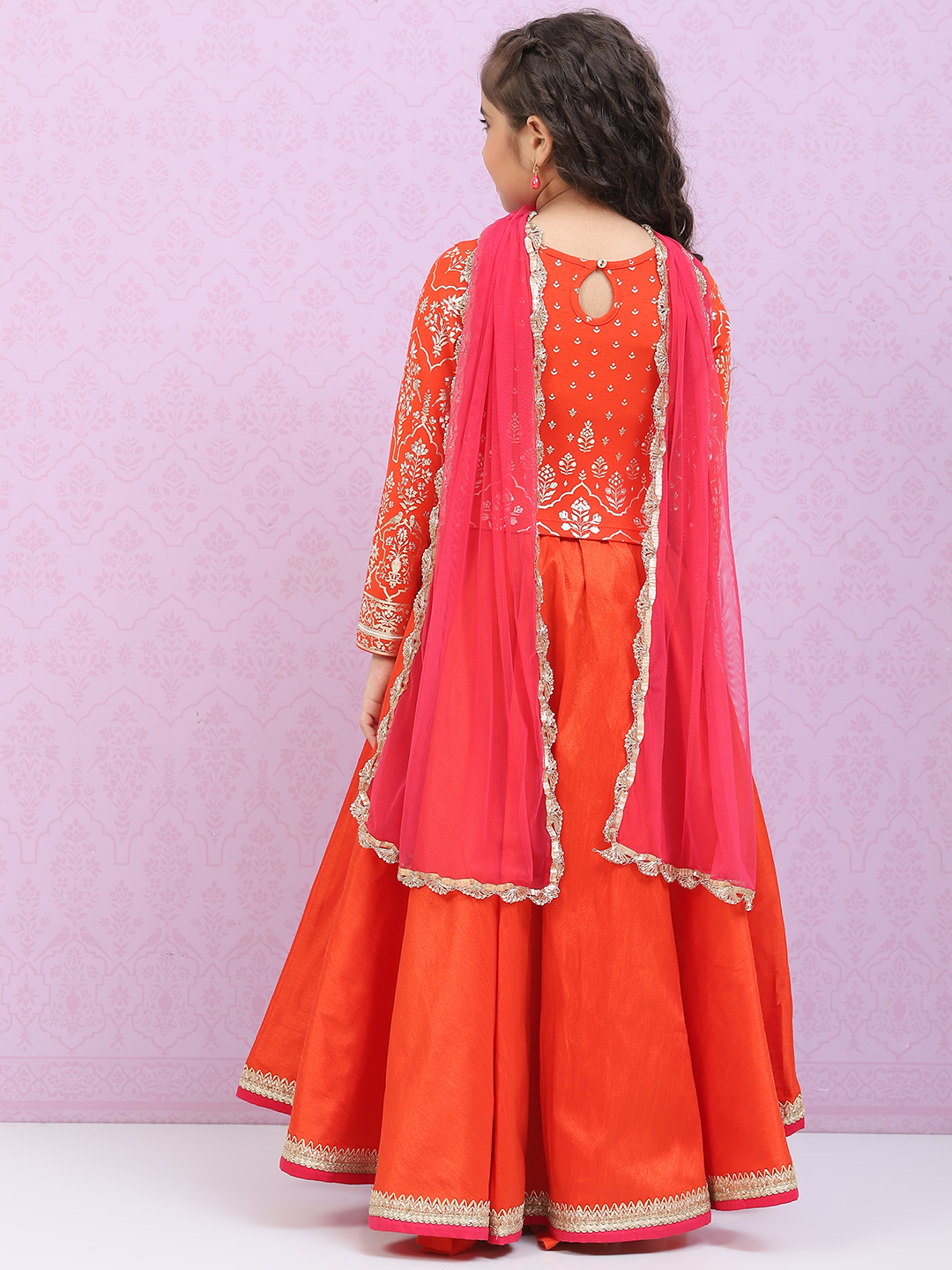 Orange Viscose Blend Lehenga Set image number 4