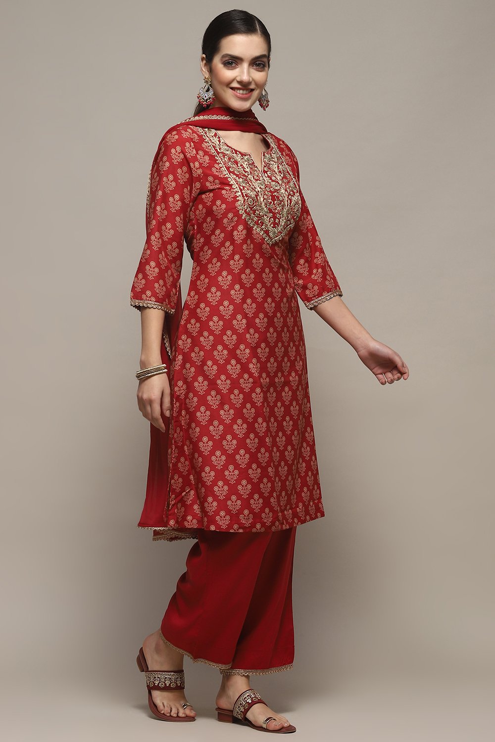 Red Rayon Straight Suit Set image number 6