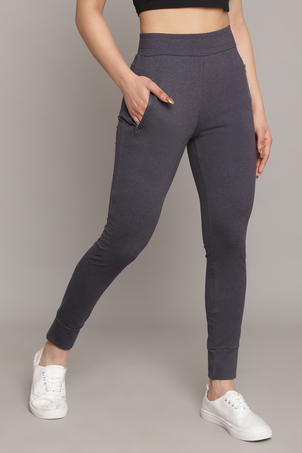Charcoal Melange Knitted Cotton Blend Joggers image number 2