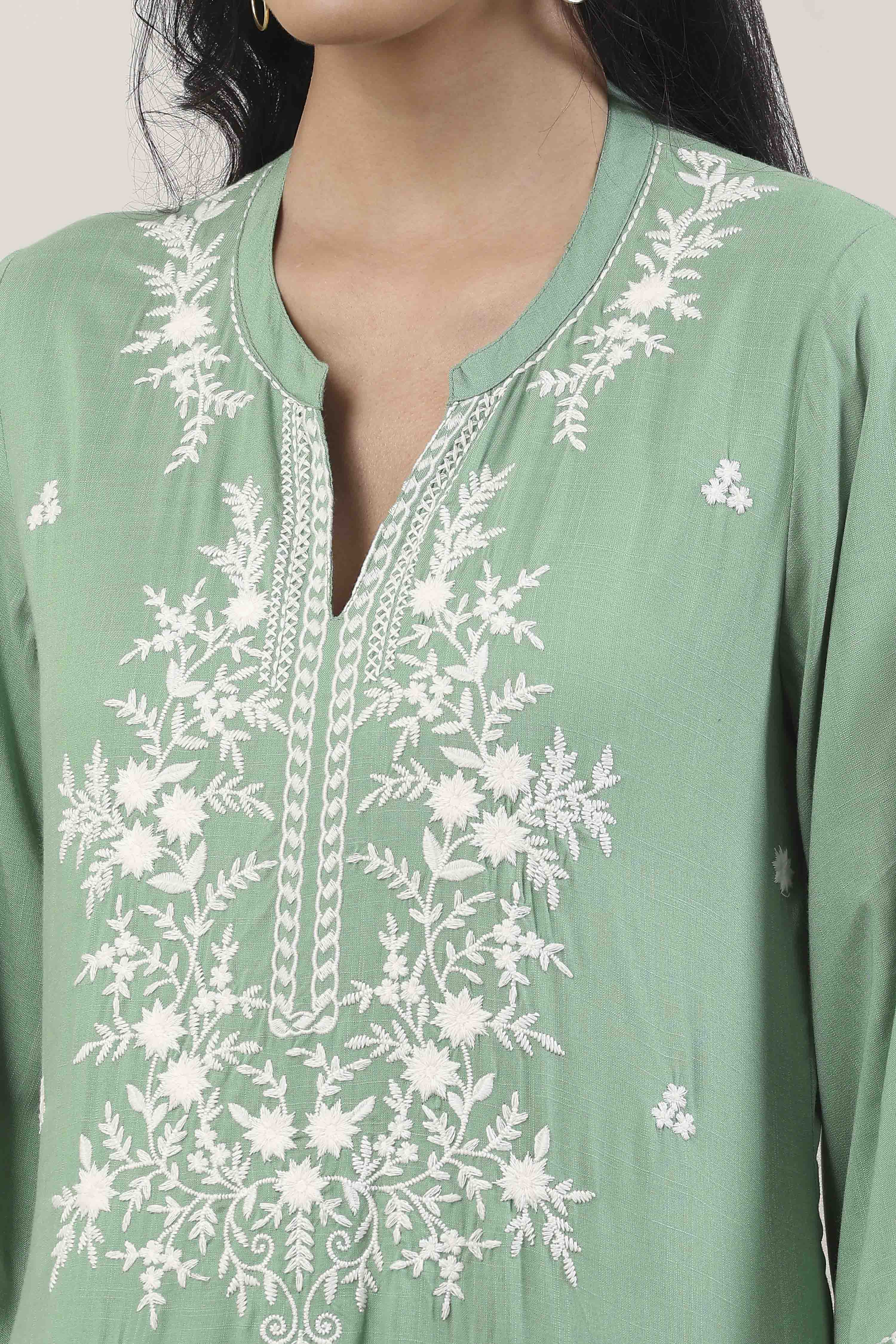 Green Viscose Rayon Straight Suit Set image number 1