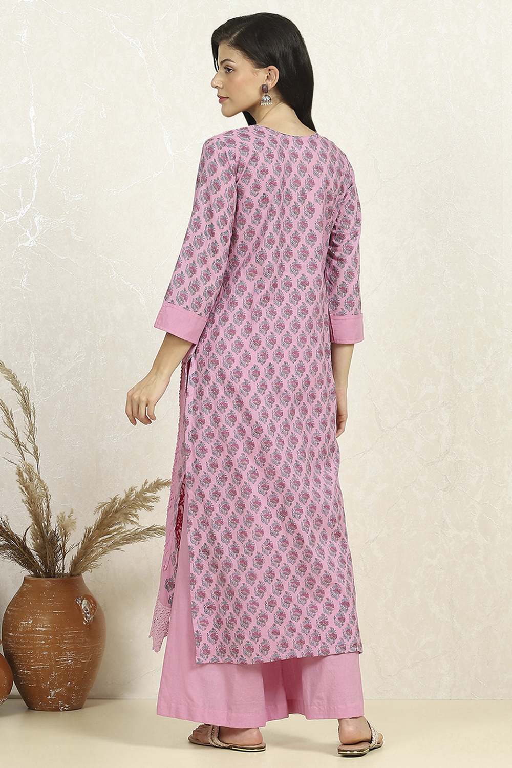 Purple Cotton Unstitched Suit Set image number 5