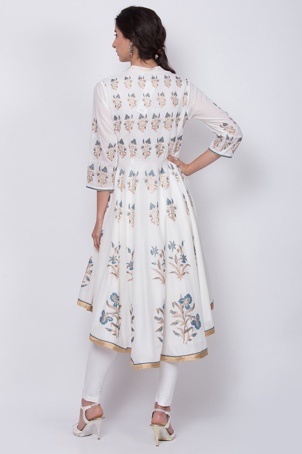 White Cotton Anarkali Kurta Legging Suit Set image number 4